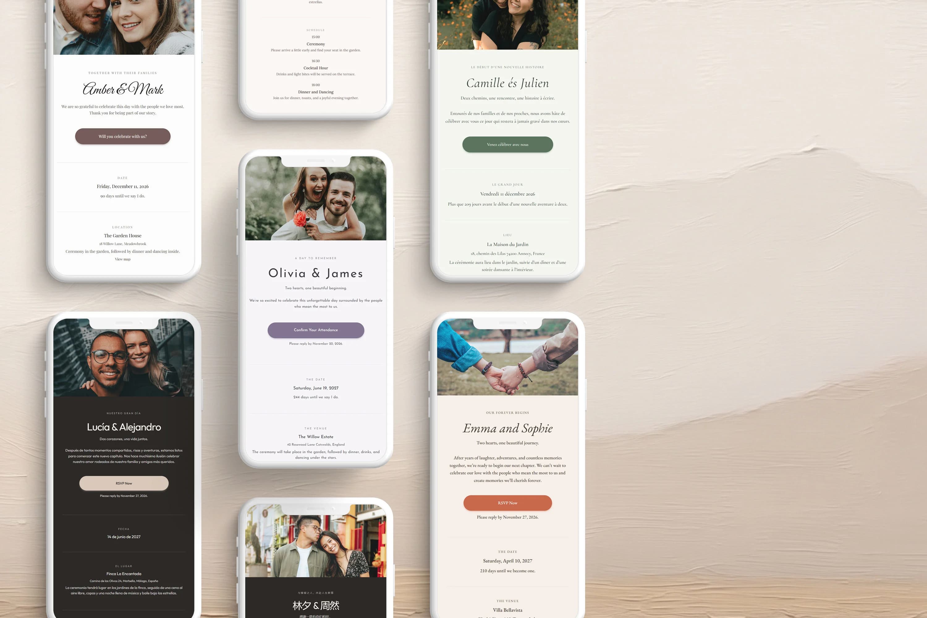 Wedding pages shown on phones